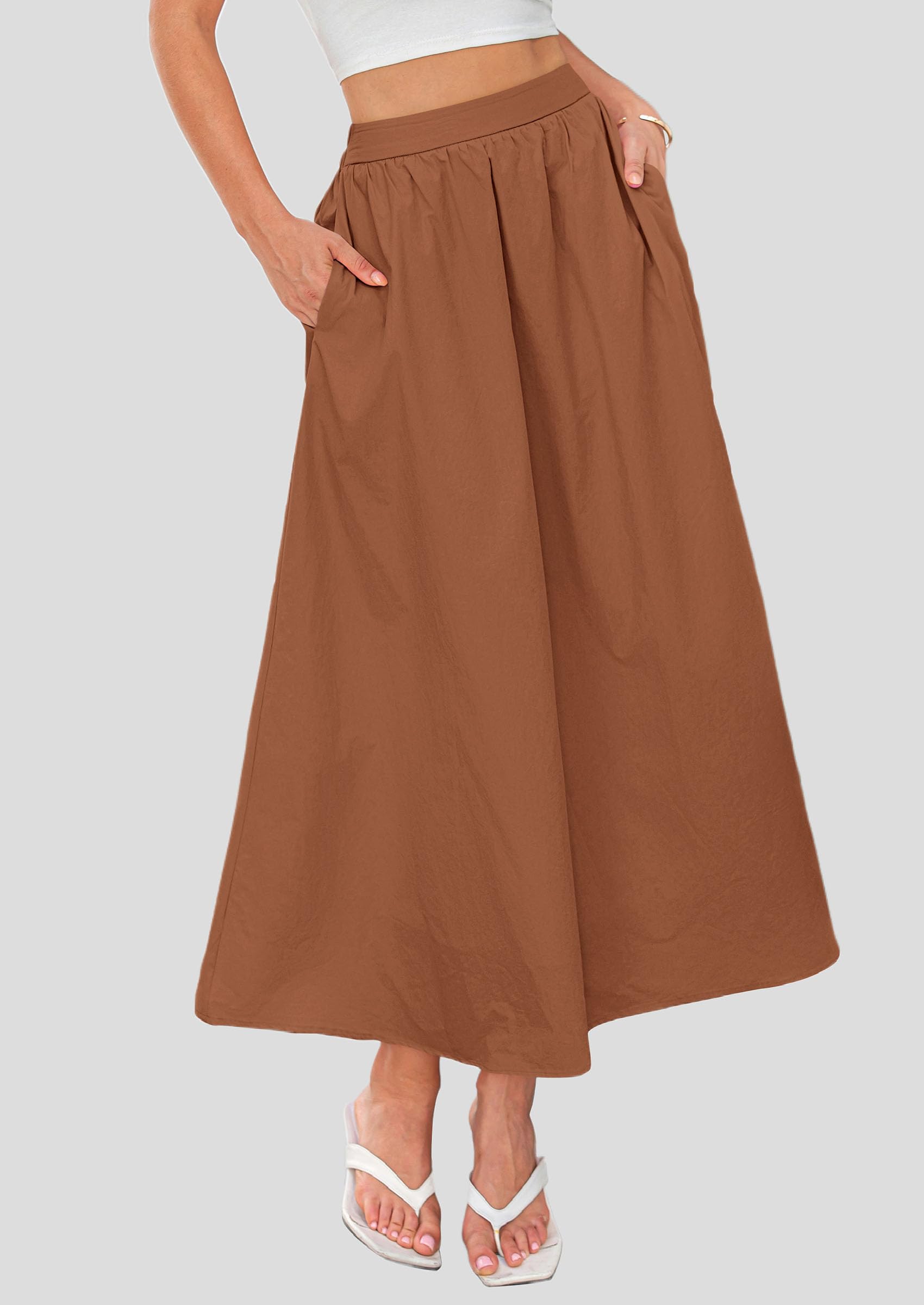 Foto 7 | Falda Larga Prettygarden Para Mujer, Cintura Alta Con Volantes Y Bolsillos - Venta Internacional.