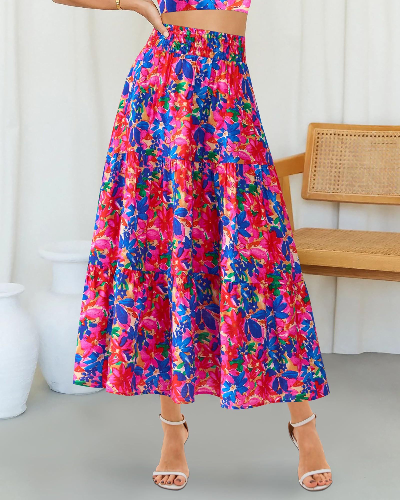Foto 3 pulgar | Falda Btfbm Con Estampado Floral Midi Maxi De Verano Casual Para Mujer - Venta Internacional.