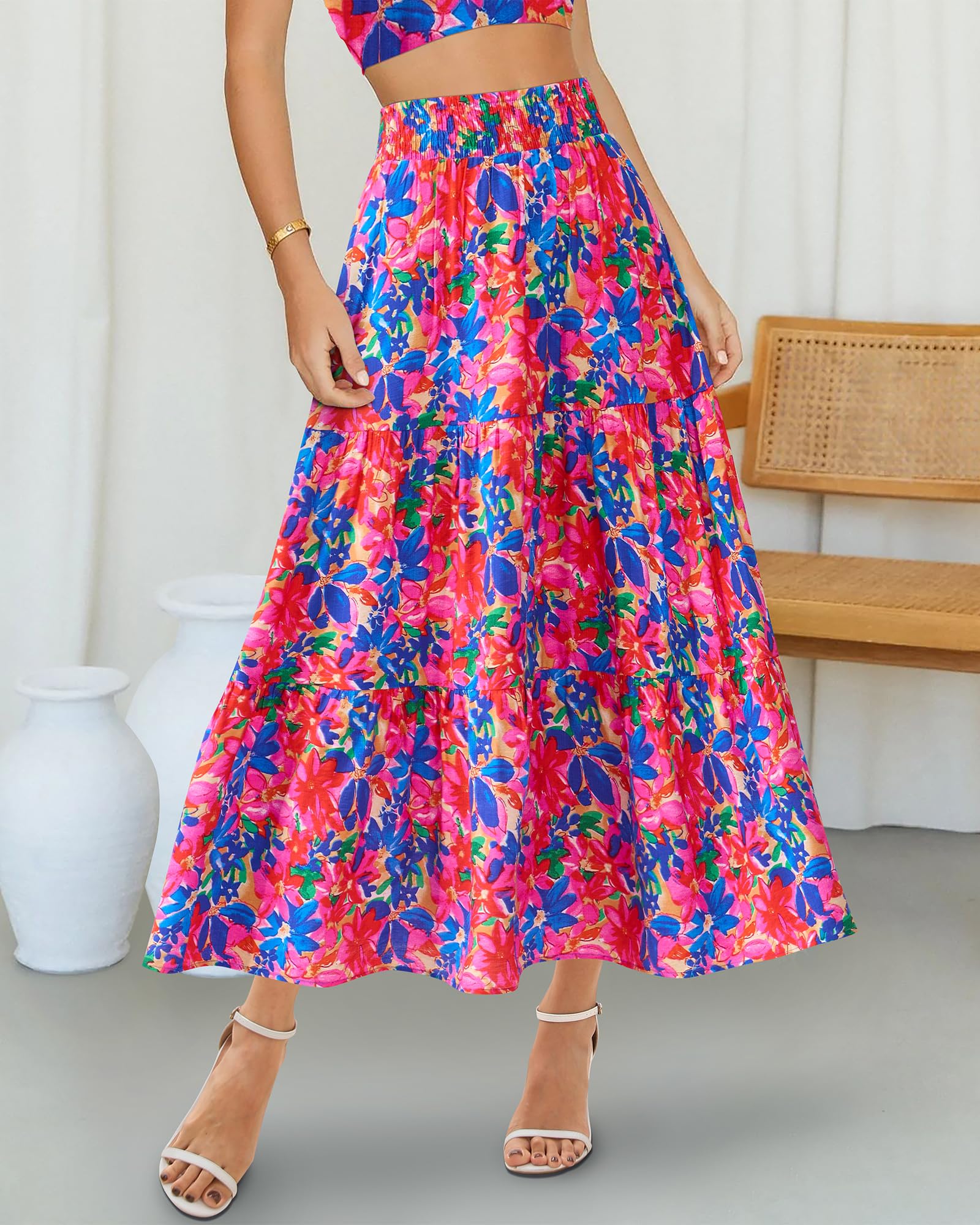 Foto 4 pulgar | Falda Btfbm Con Estampado Floral Midi Maxi De Verano Casual Para Mujer - Venta Internacional.