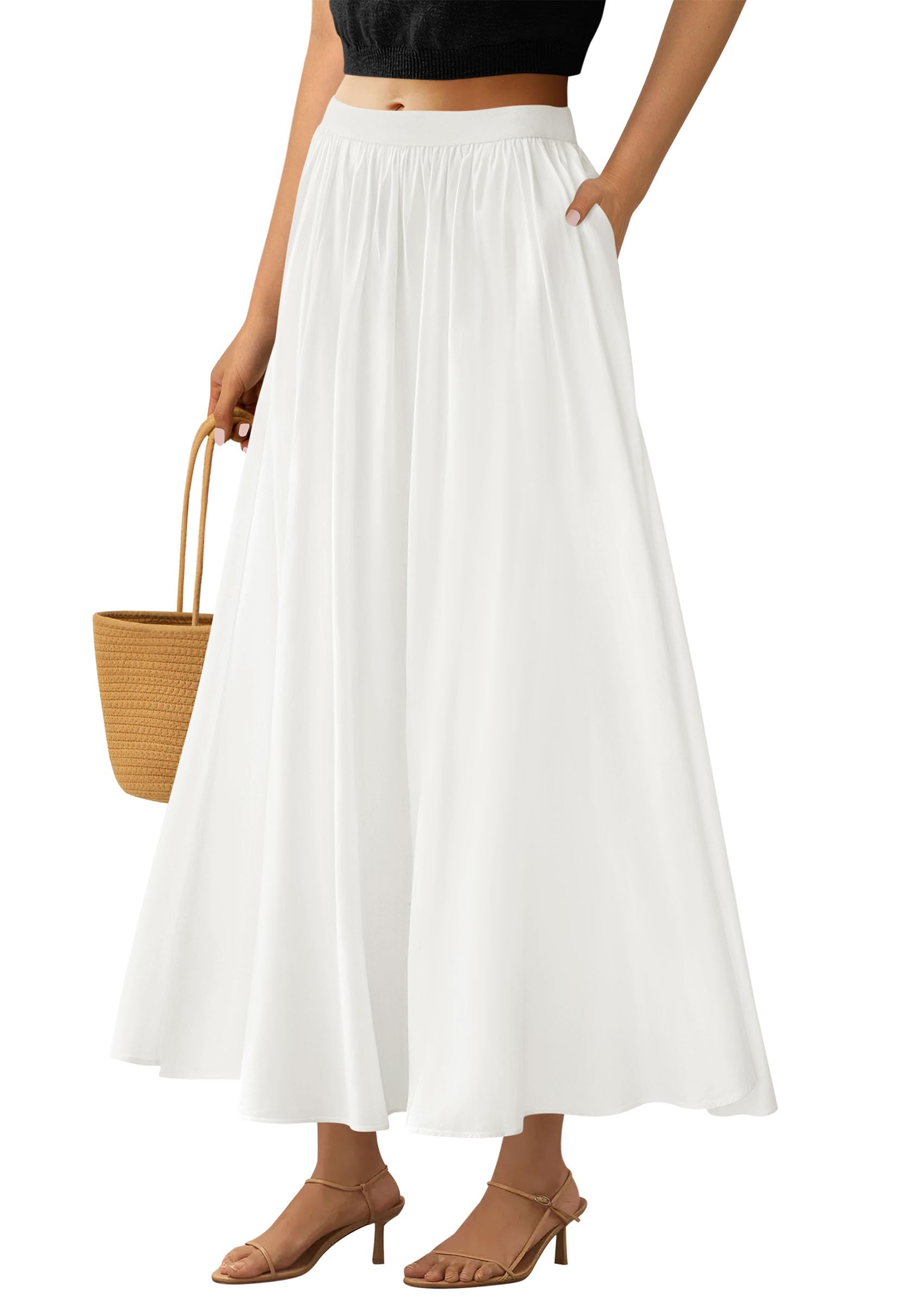Foto 1 | Falda Larga Prettygarden 2025 Con Volantes De Verano, Cintura Alta, Blanca - Venta Internacional.