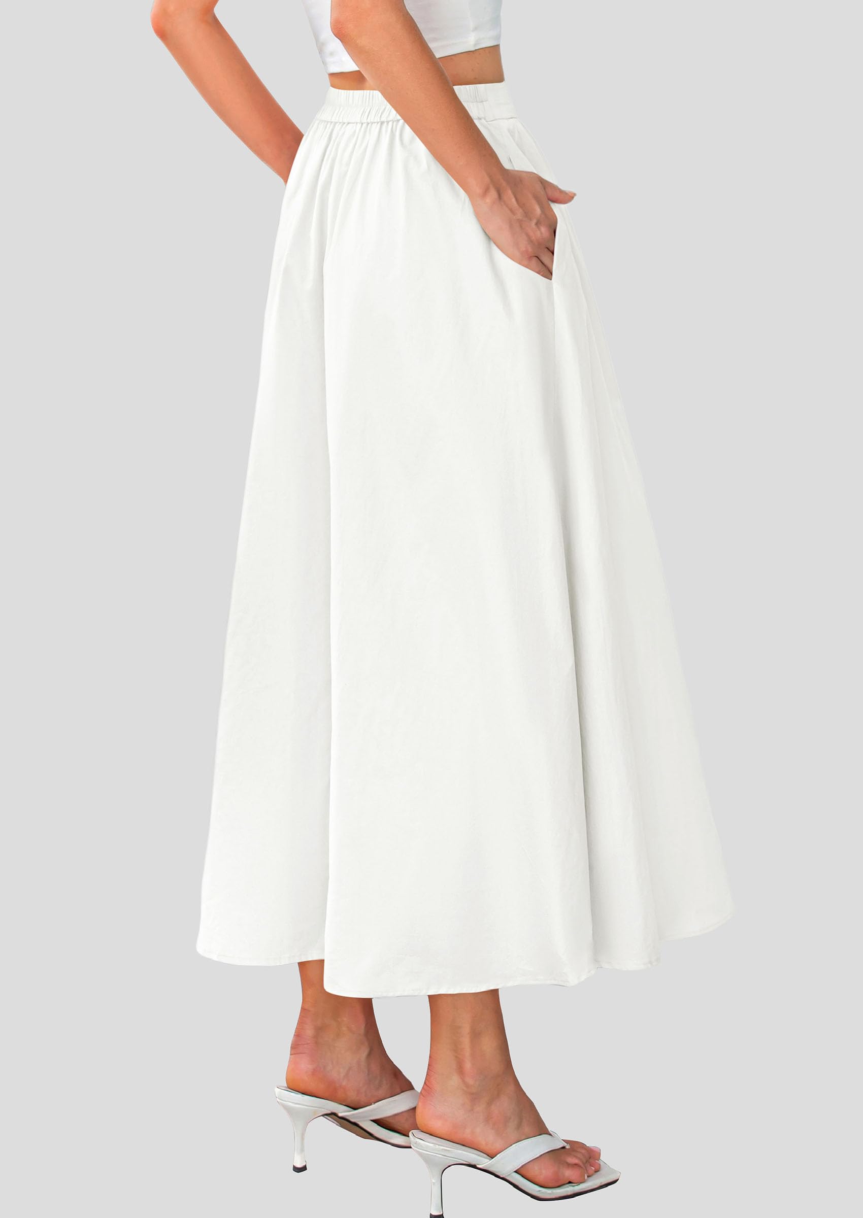 Foto 2 | Falda Larga Prettygarden 2025 Con Volantes De Verano, Cintura Alta, Blanca - Venta Internacional.