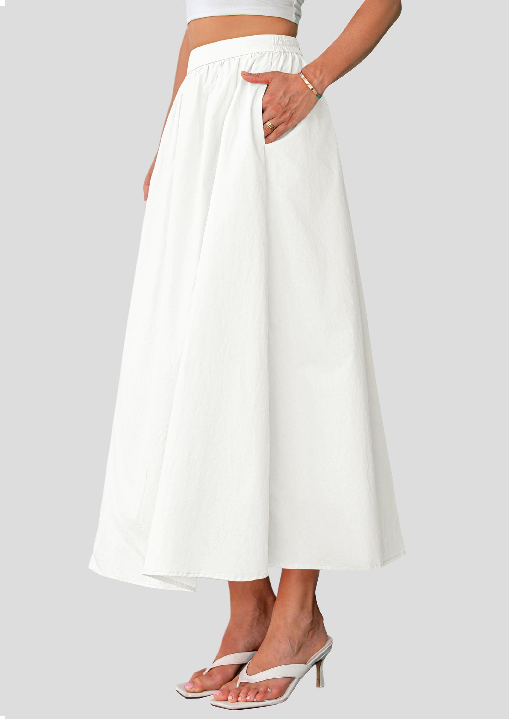 Foto 3 | Falda Larga Prettygarden 2025 Con Volantes De Verano, Cintura Alta, Blanca - Venta Internacional.