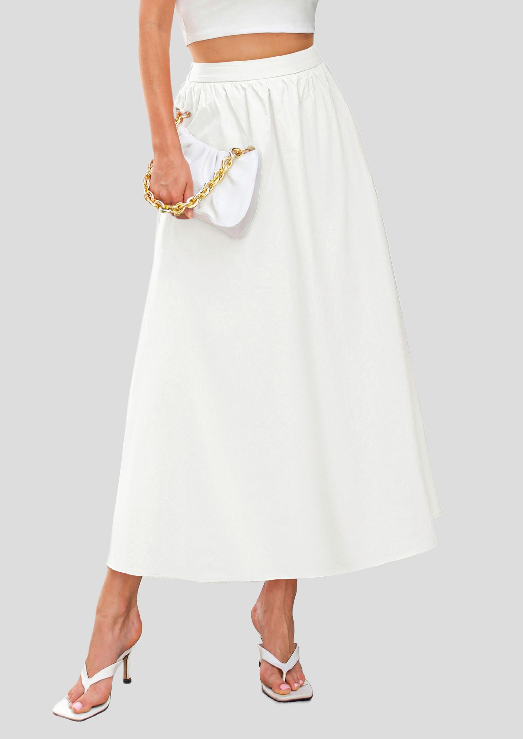 Foto 4 | Falda Larga Prettygarden 2025 Con Volantes De Verano, Cintura Alta, Blanca - Venta Internacional.