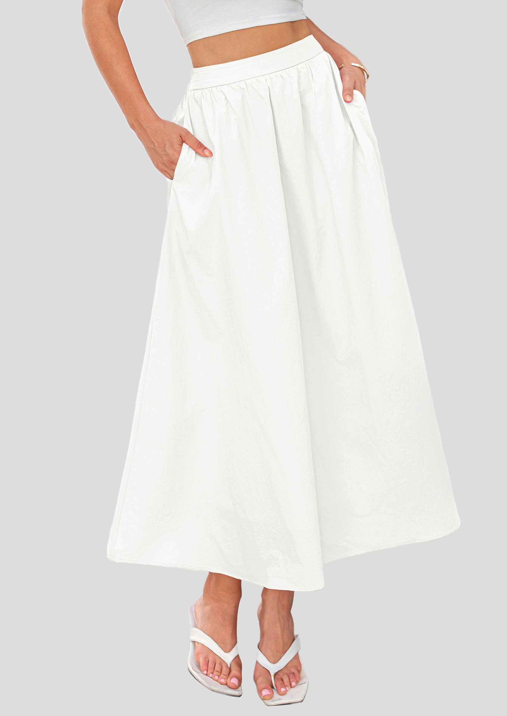 Foto 7 | Falda Larga Prettygarden 2025 Con Volantes De Verano, Cintura Alta, Blanca - Venta Internacional.
