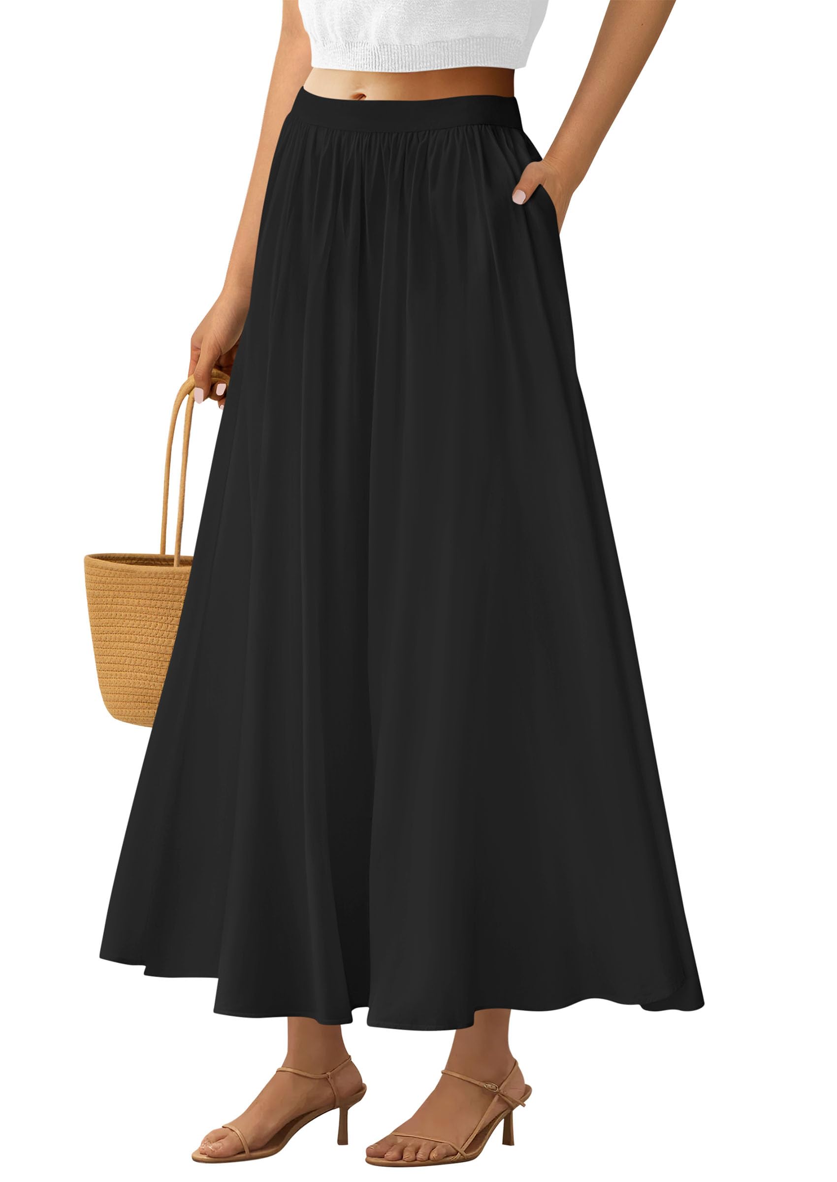 Foto 1 | Falda Larga Prettygarden 2025 Con Volantes De Verano, Cintura Alta, Negra - Venta Internacional.