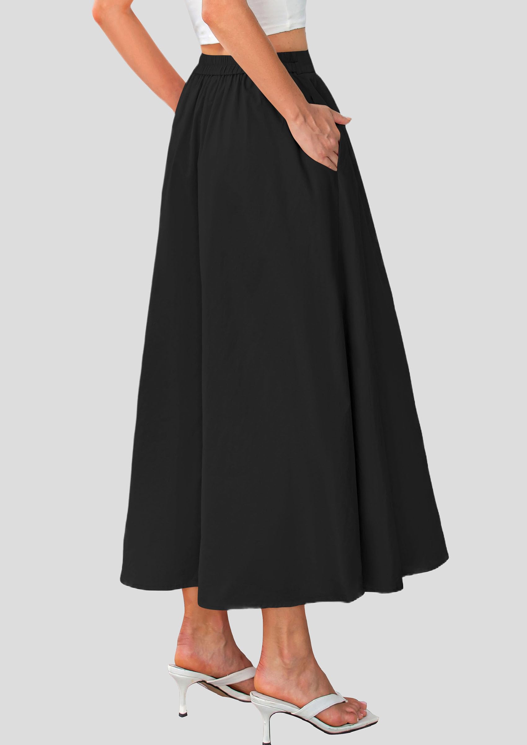 Foto 2 | Falda Larga Prettygarden 2025 Con Volantes De Verano, Cintura Alta, Negra - Venta Internacional.