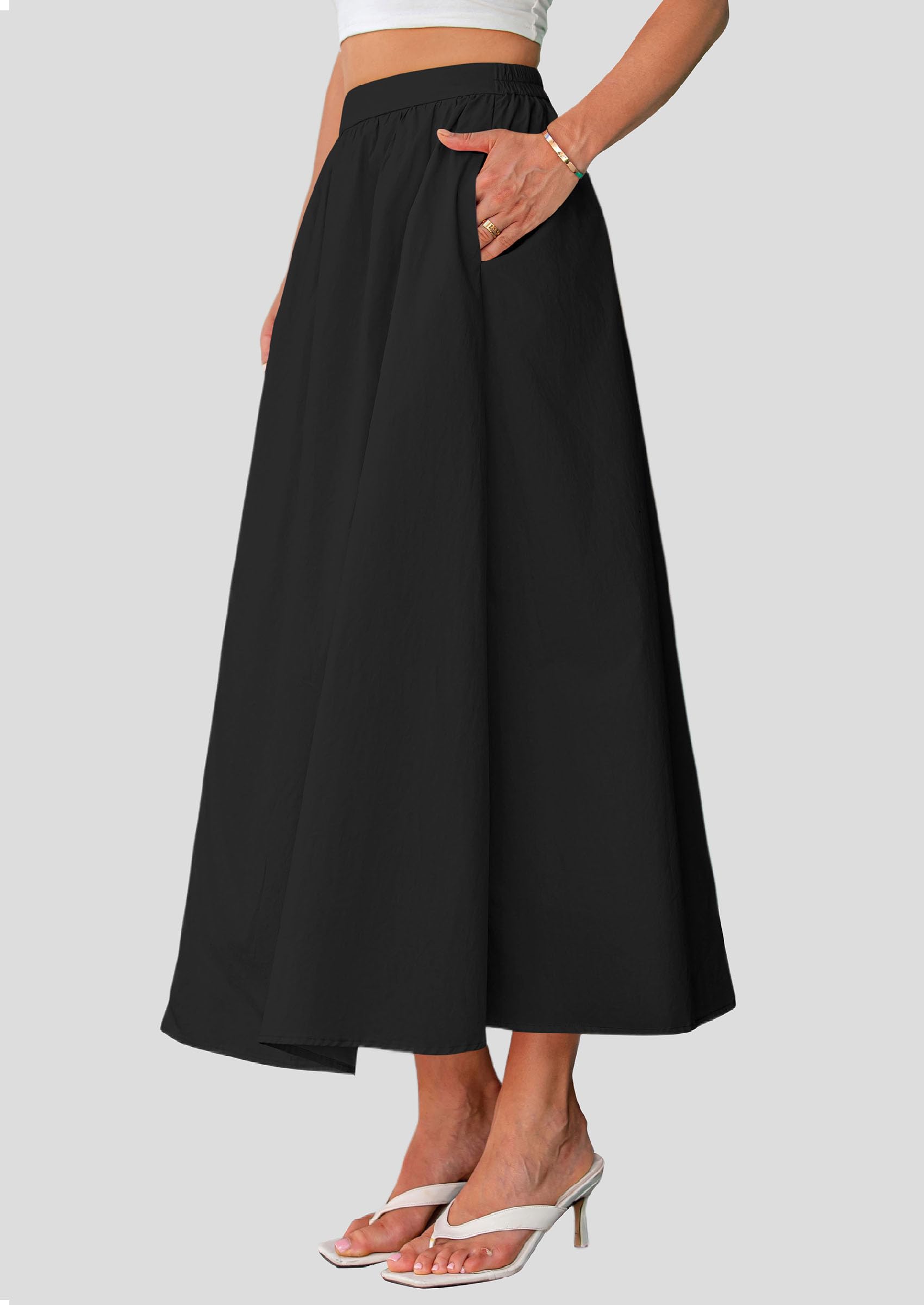 Foto 3 | Falda Larga Prettygarden 2025 Con Volantes De Verano, Cintura Alta, Negra - Venta Internacional.