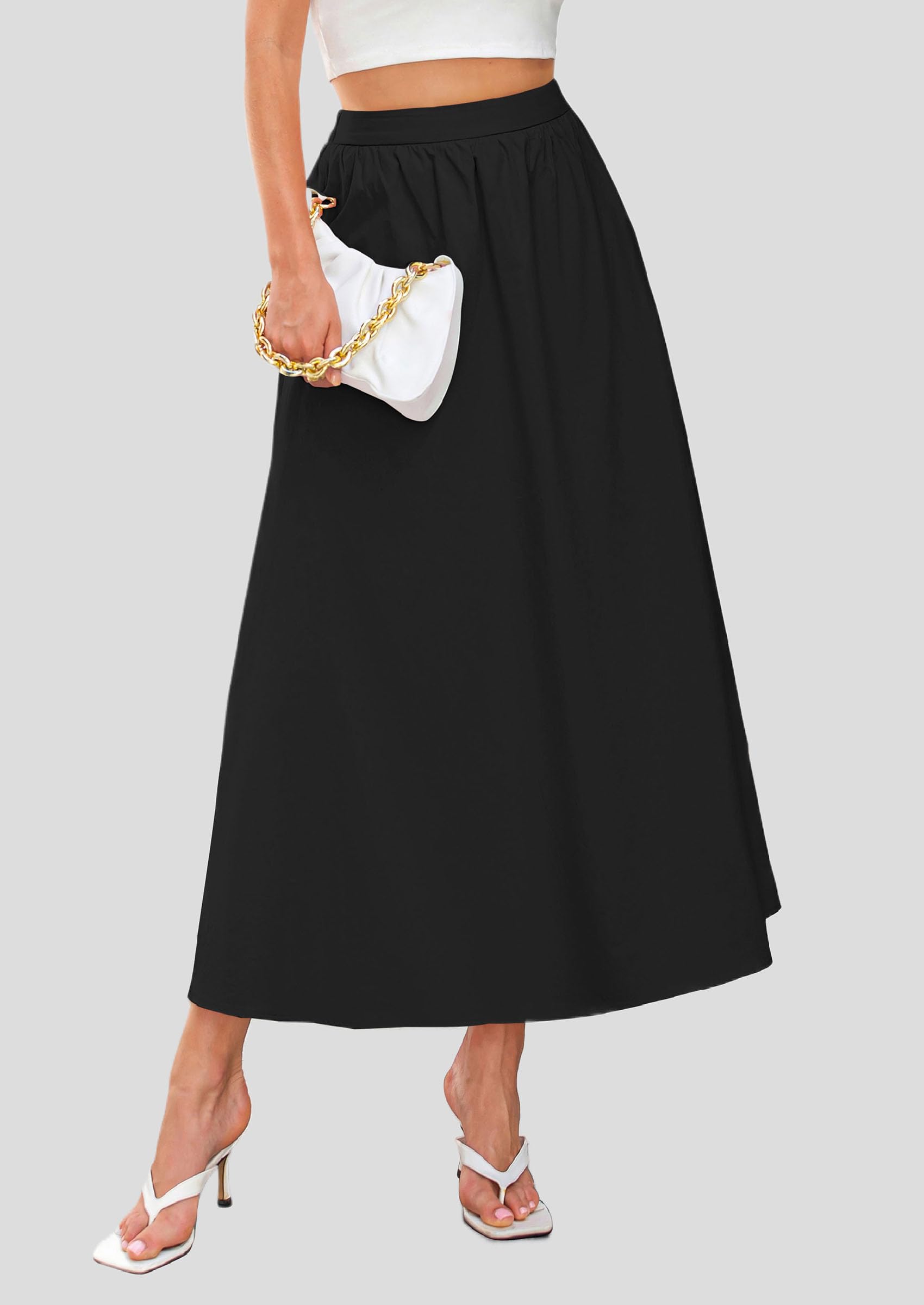 Foto 4 | Falda Larga Prettygarden 2025 Con Volantes De Verano, Cintura Alta, Negra - Venta Internacional.