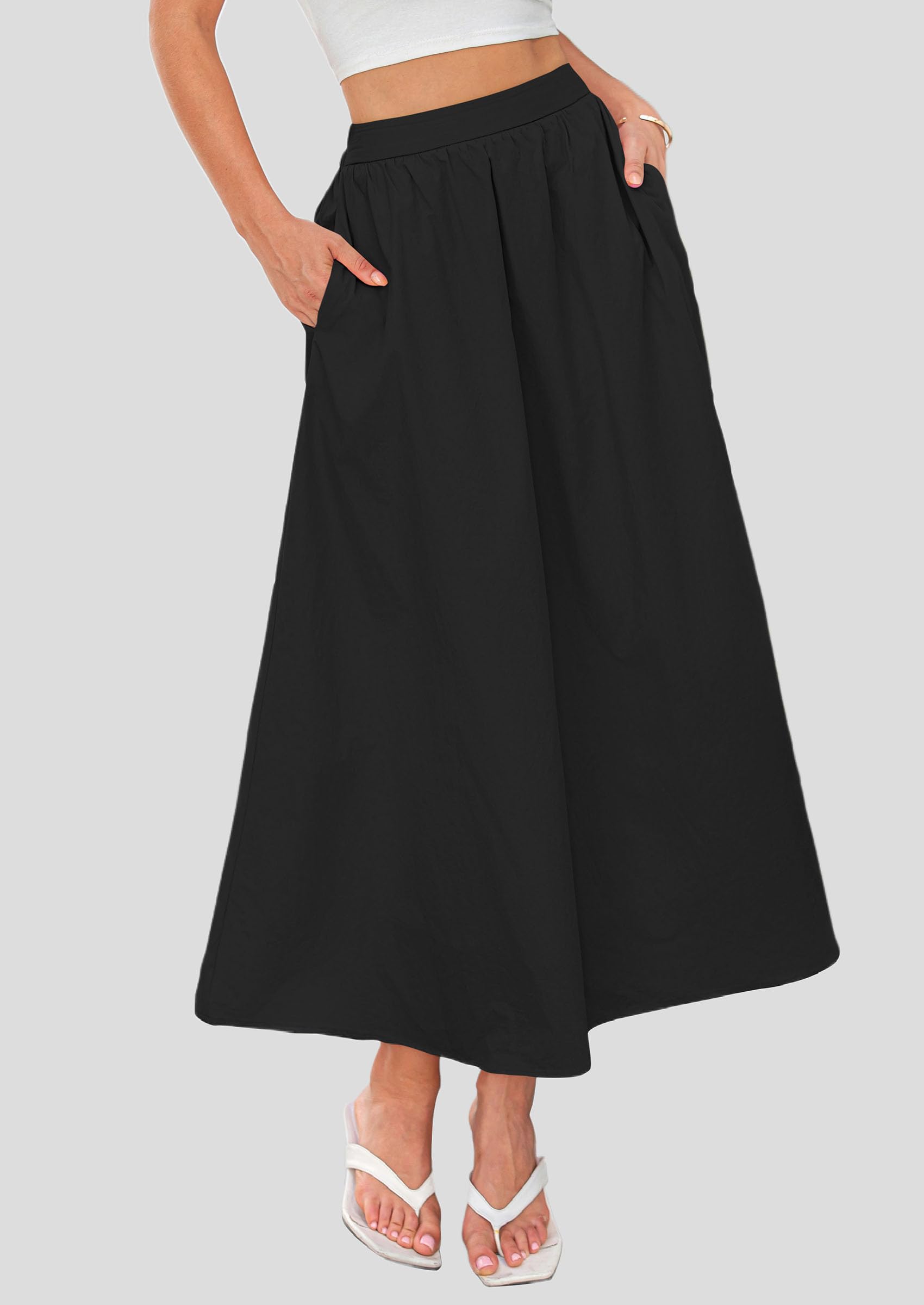 Foto 7 | Falda Larga Prettygarden 2025 Con Volantes De Verano, Cintura Alta, Negra - Venta Internacional.