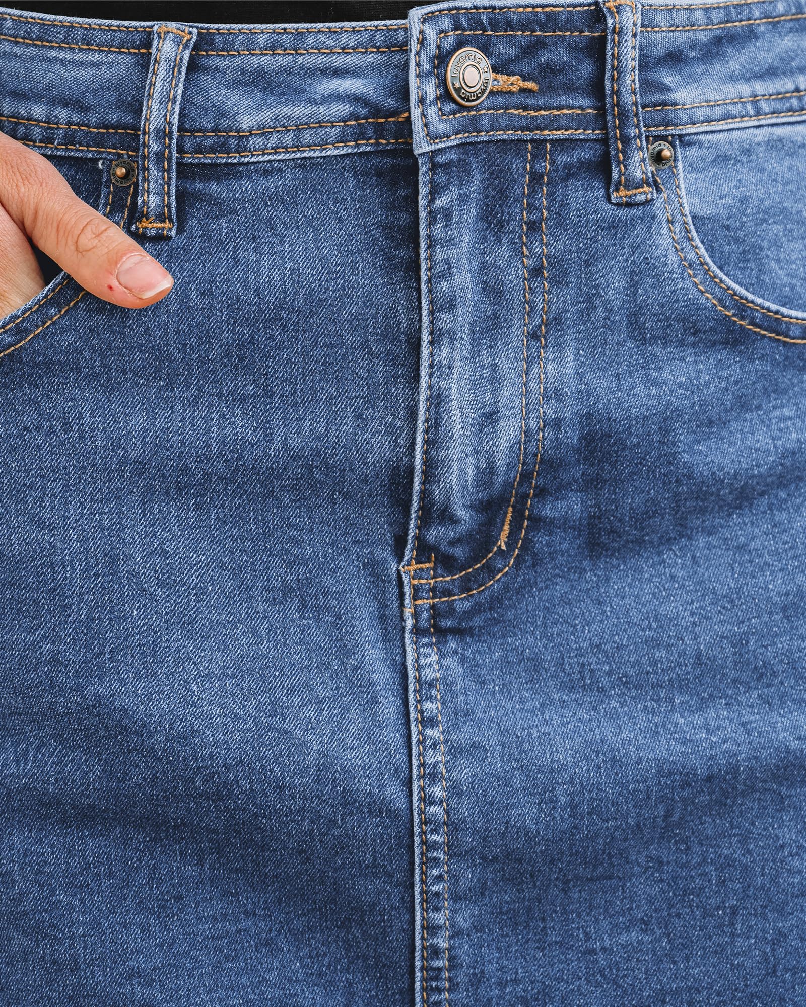Foto 5 | Falda Vaquera Luvamia Elástica Hasta La Rodilla Para Mujer, Azul Medio - Venta Internacional.