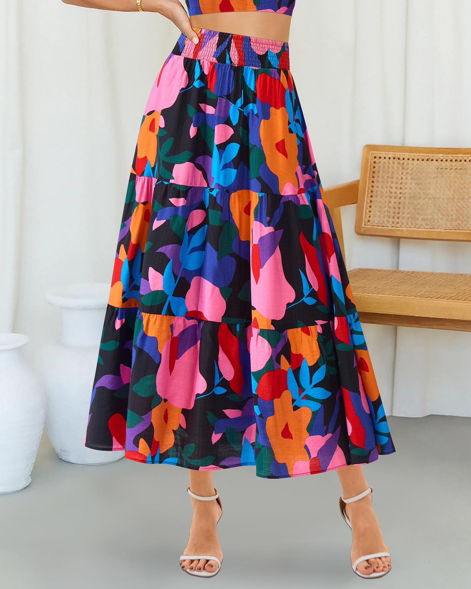 Foto 3 pulgar | Falda Btfbm Midi Con Estampado Floral Maxi Para Mujer Verano 2025 - Venta Internacional.