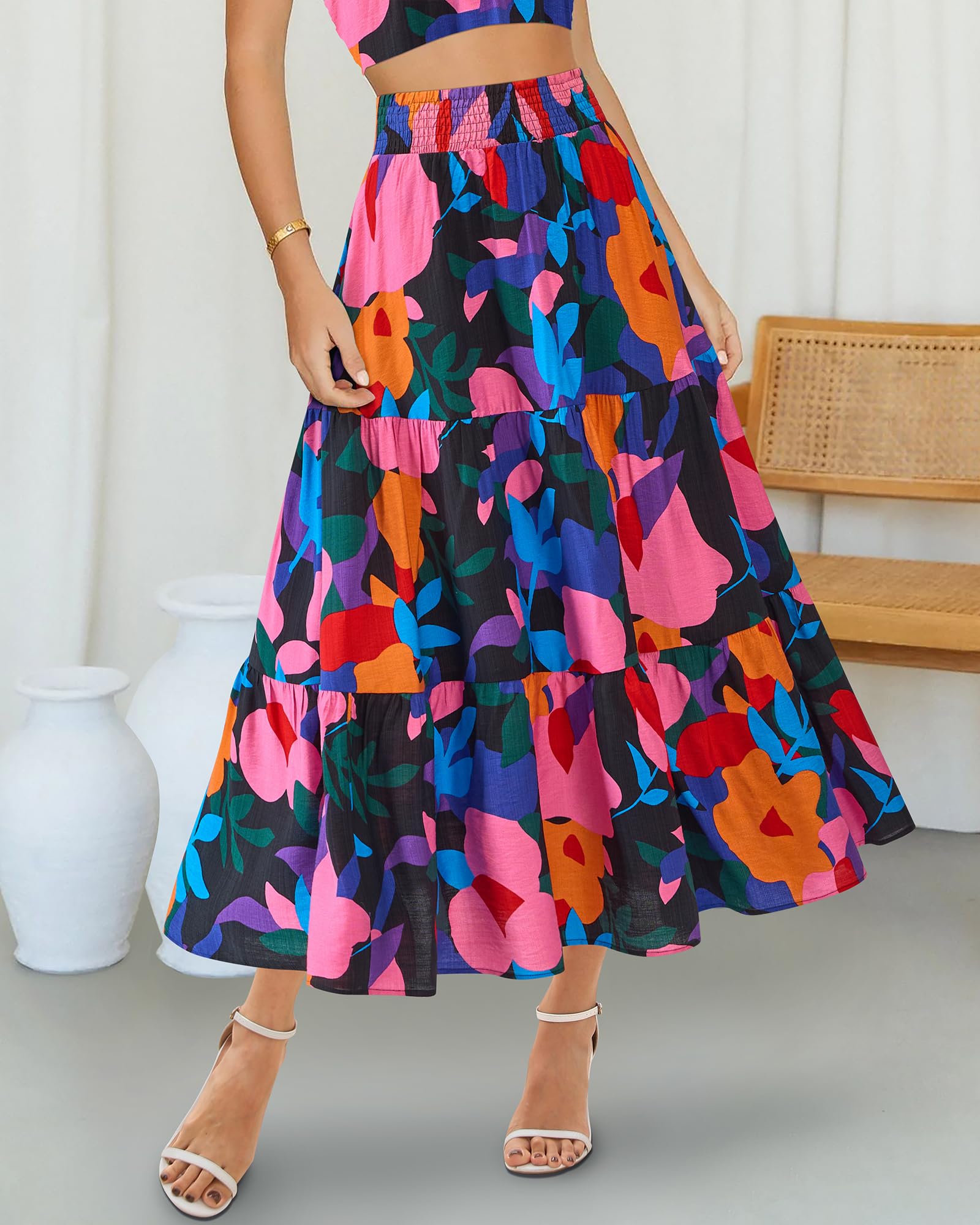 Foto 4 pulgar | Falda Btfbm Midi Con Estampado Floral Maxi Para Mujer Verano 2025 - Venta Internacional.