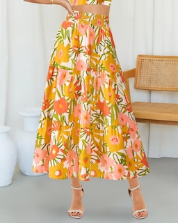 Foto 2 | Falda Btfbm Midi Con Estampado Floral Maxi Para Mujer Verano 2025 - Venta Internacional.