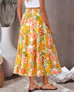 Foto 5 | Falda Btfbm Midi Con Estampado Floral Maxi Para Mujer Verano 2025 - Venta Internacional.