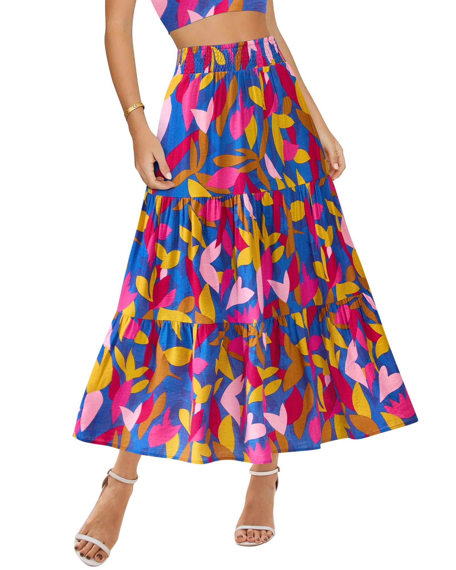 Foto 2 pulgar | Falda Btfbm Con Estampado Floral Midi Maxi Casual De Verano Para Mujer, Azul - Venta Internacional.