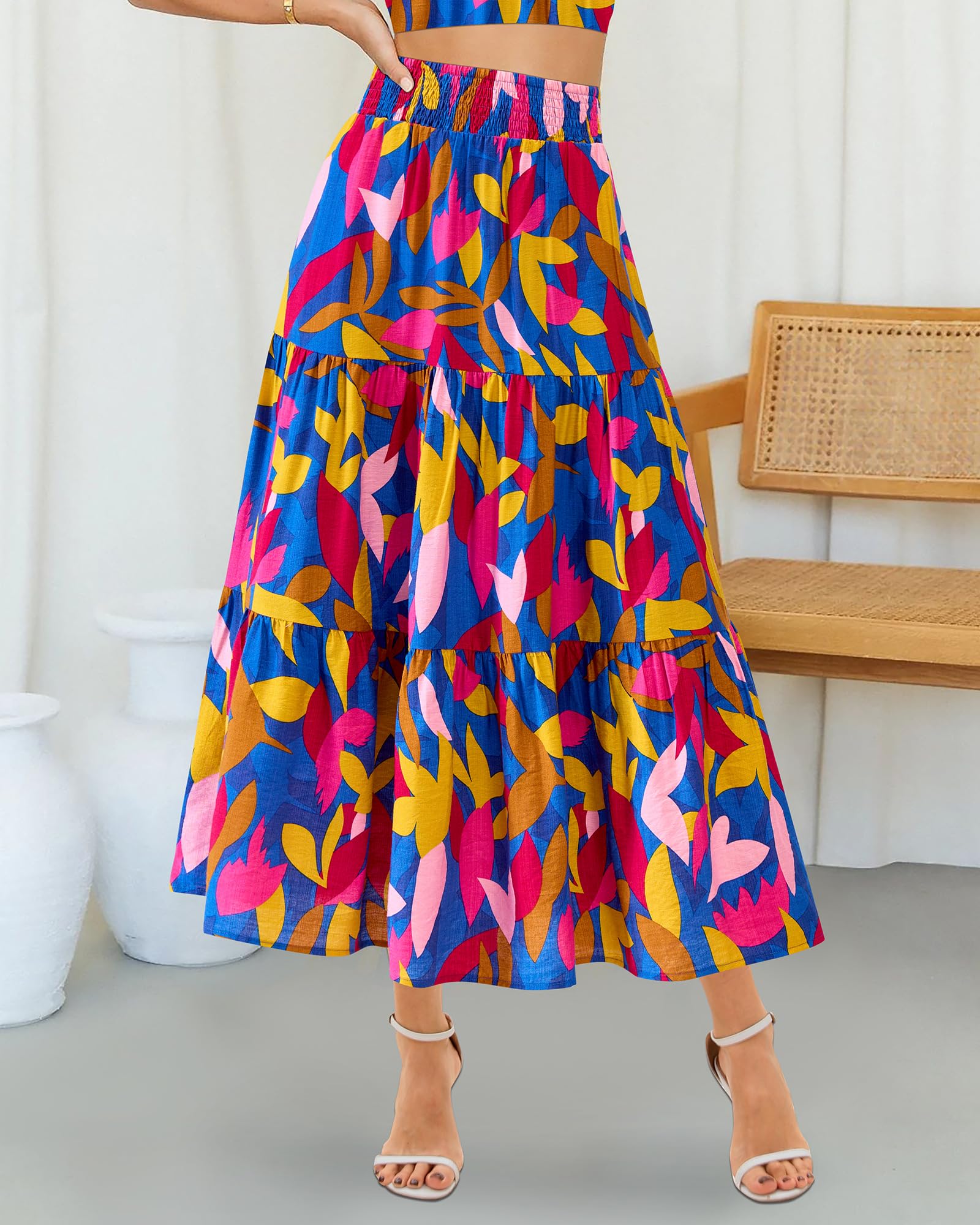 Foto 3 pulgar | Falda Btfbm Con Estampado Floral Midi Maxi Casual De Verano Para Mujer, Azul - Venta Internacional.
