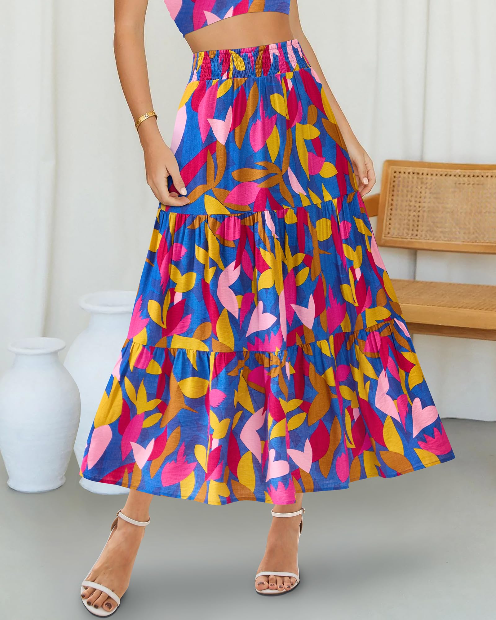Foto 4 pulgar | Falda Btfbm Con Estampado Floral Midi Maxi Casual De Verano Para Mujer, Azul - Venta Internacional.