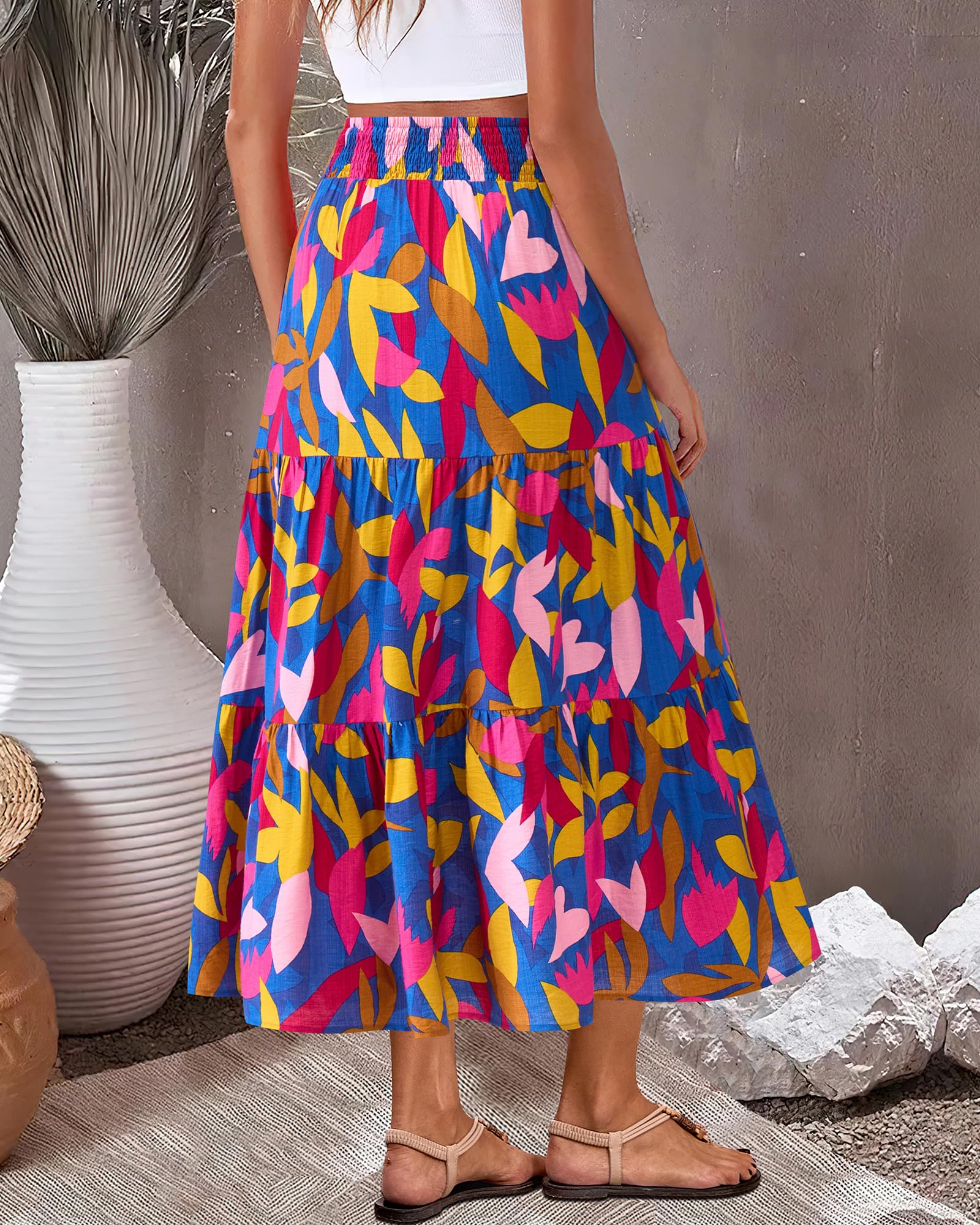 Foto 6 pulgar | Falda Btfbm Con Estampado Floral Midi Maxi Casual De Verano Para Mujer, Azul - Venta Internacional.