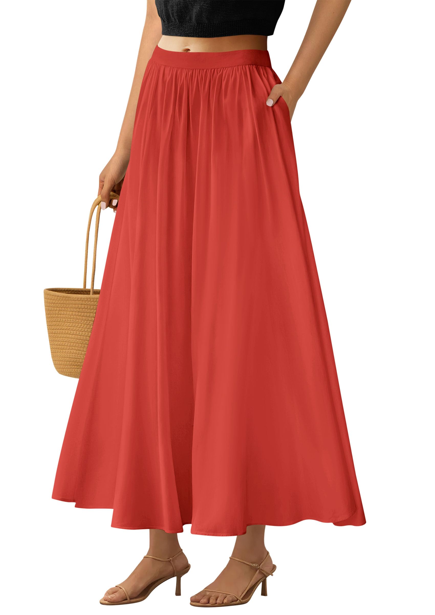 Foto 1 | Falda Larga Prettygarden 2025 Con Volantes De Verano, Cintura Alta, Color Rojo Xxl - Venta Internacional.