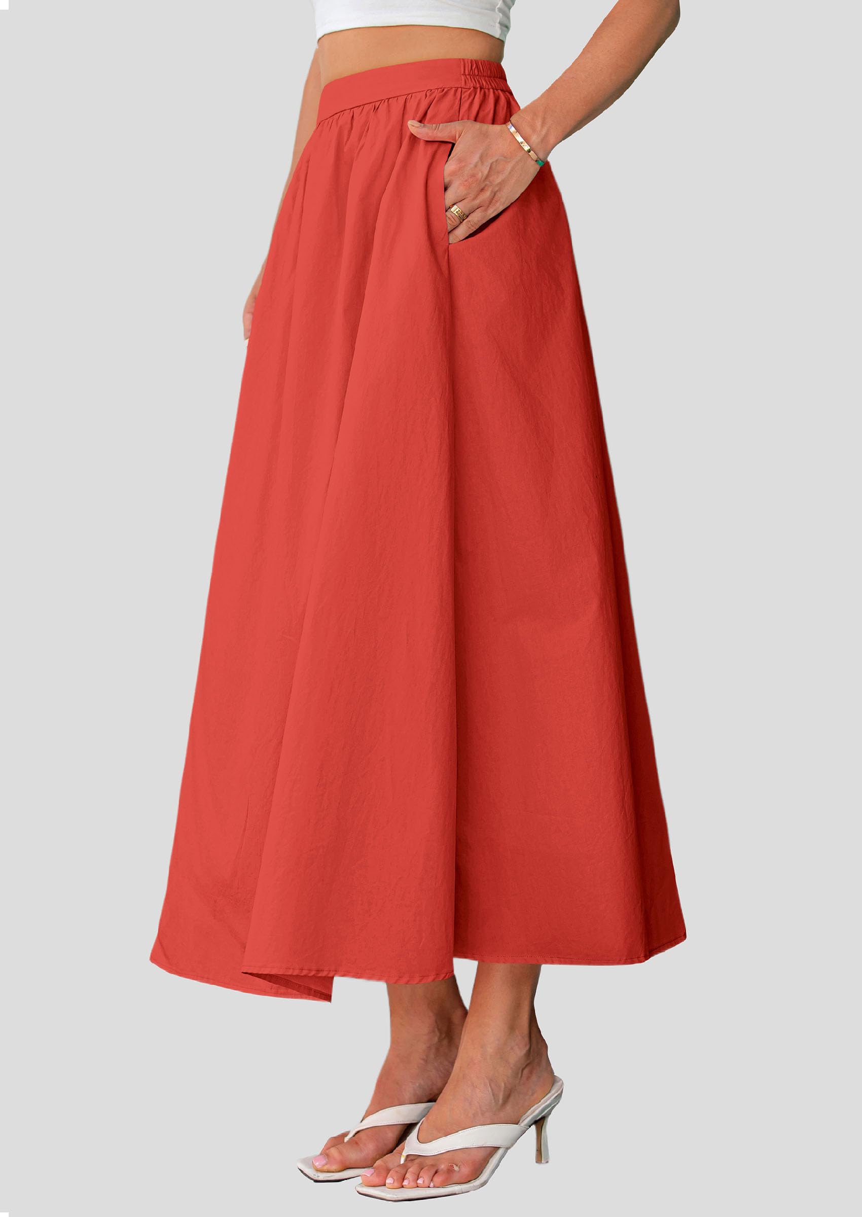 Foto 3 | Falda Larga Prettygarden 2025 Con Volantes De Verano, Cintura Alta, Color Rojo Xxl - Venta Internacional.