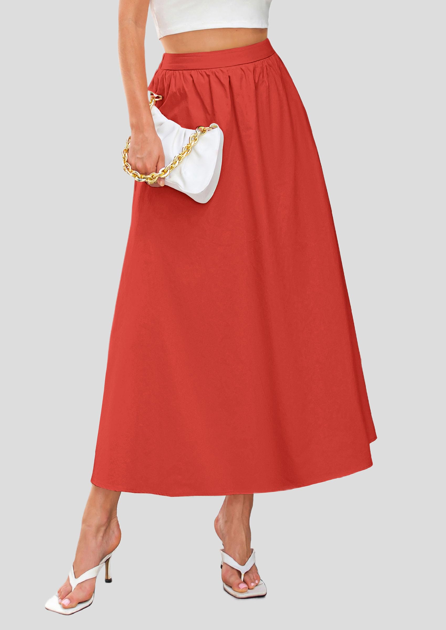 Foto 5 pulgar | Falda Larga Prettygarden 2025 Con Volantes De Verano, Cintura Alta, Color Rojo Xxl - Venta Internacional.