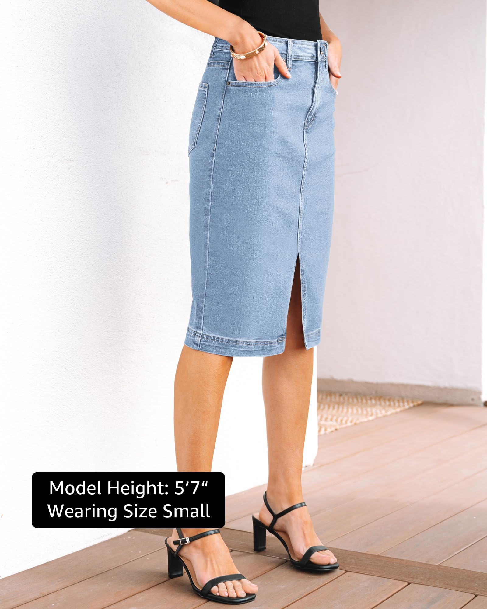 Foto 3 pulgar | Falda Vaquera Luvamia Jean De Cintura Alta Elástica Para Mujer - Venta Internacional.
