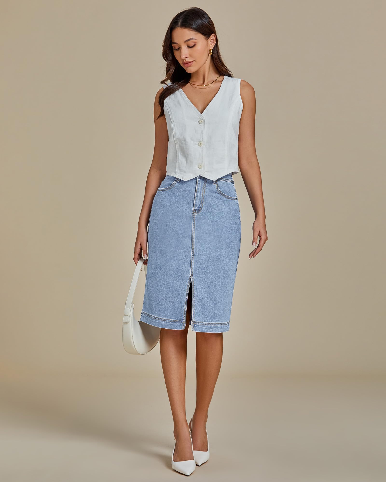 Foto 7 pulgar | Falda Vaquera Luvamia Jean De Cintura Alta Elástica Para Mujer - Venta Internacional.