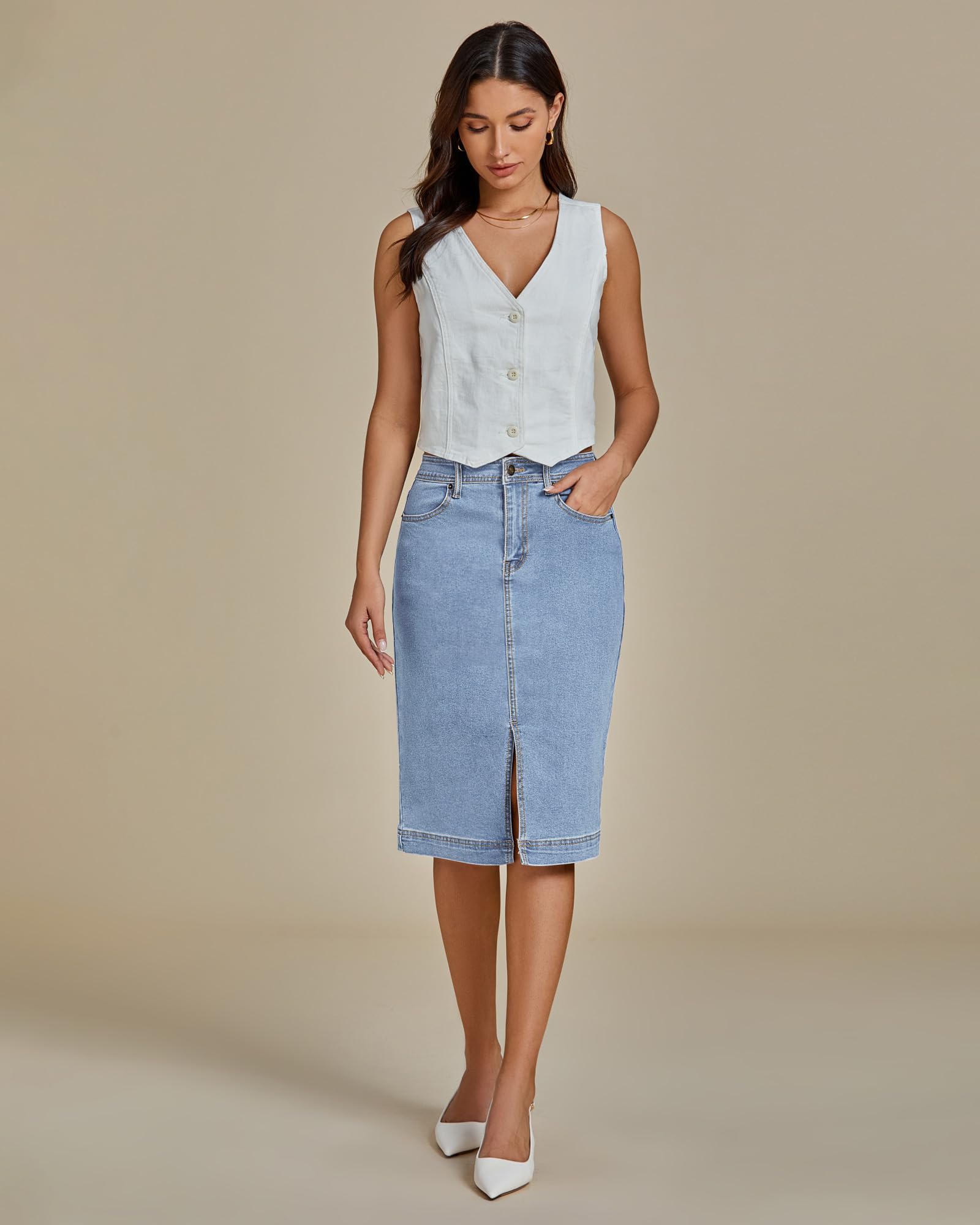Foto 8 pulgar | Falda Vaquera Luvamia Jean De Cintura Alta Elástica Para Mujer - Venta Internacional.