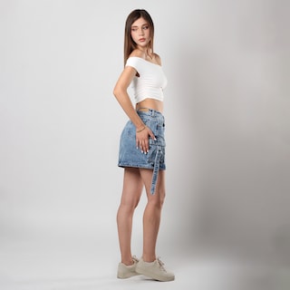 Foto 2 | Falda Cargo Mujer Mezclilla Tiro Medio Bolsas Traseras Azul