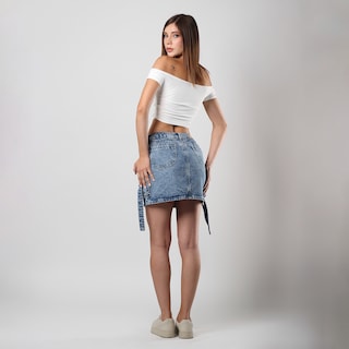 Foto 4 | Falda Cargo Mujer Mezclilla Tiro Medio Bolsas Traseras Azul