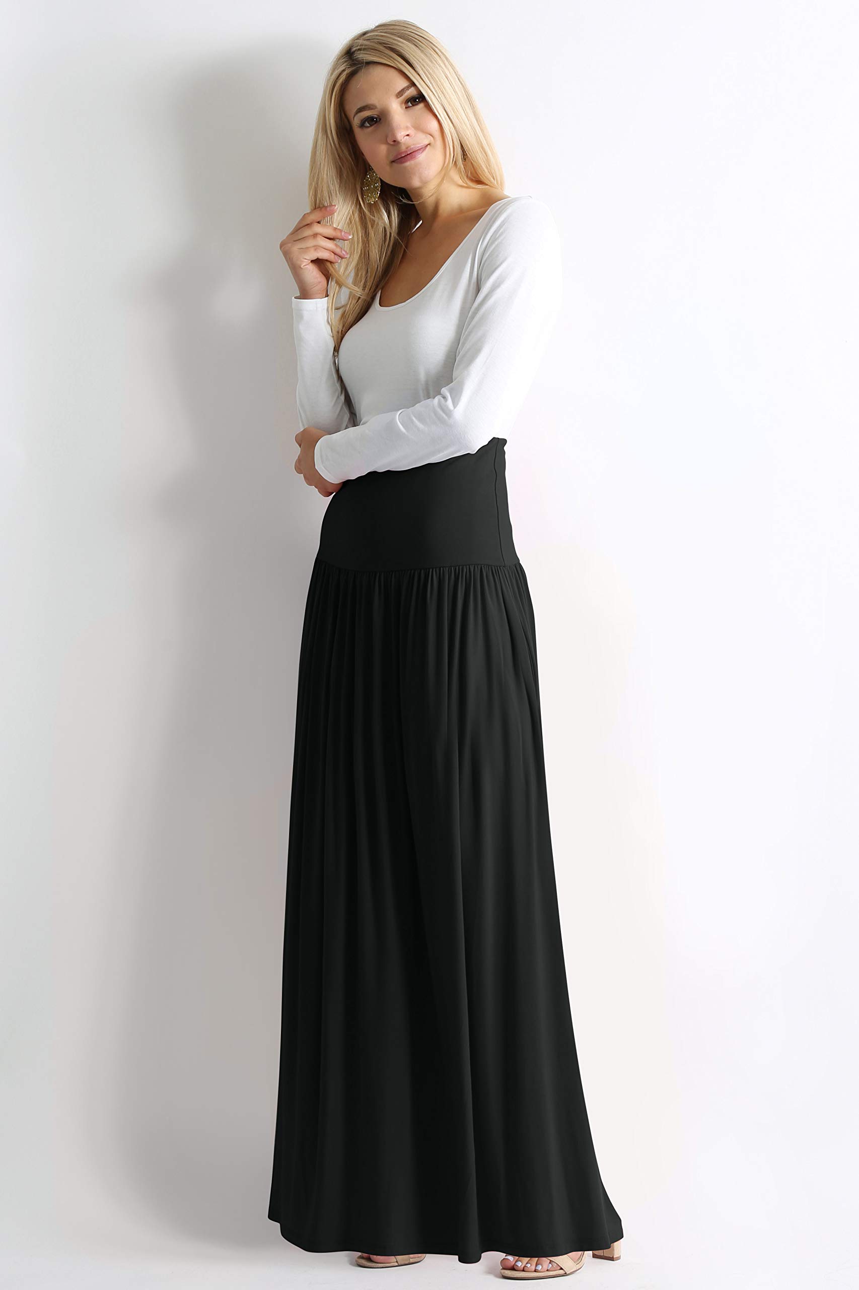 Foto 3 pulgar | Maxi Falda Simlu Negra De Cintura Alta Hasta El Tobillo Para Mujer - Venta Internacional.