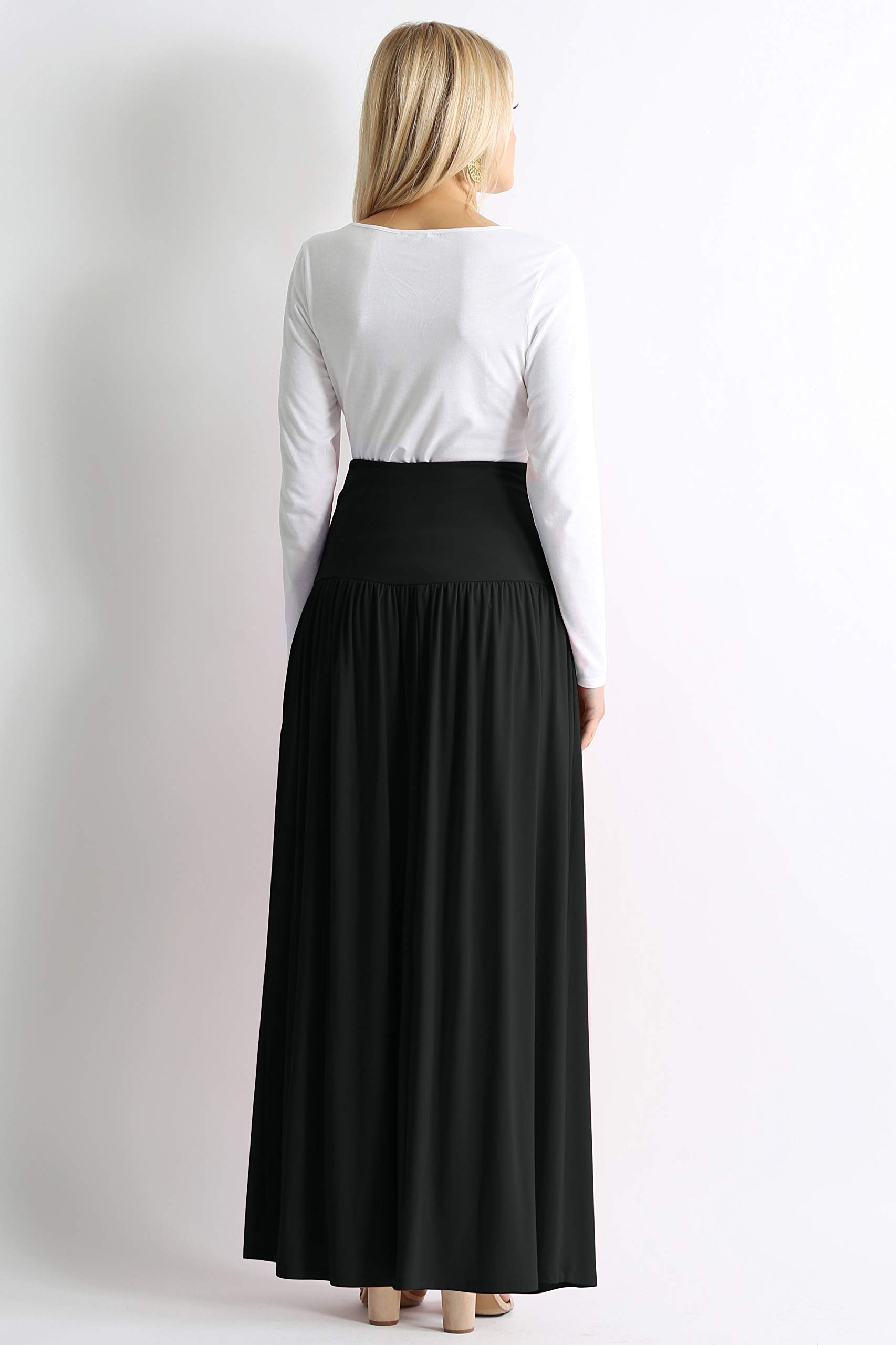 Foto 3 | Maxi Falda Simlu Negra De Cintura Alta Hasta El Tobillo Para Mujer - Venta Internacional.
