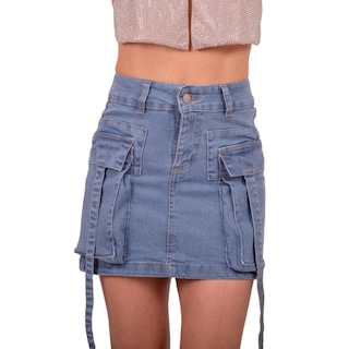 Foto 1 | Mini Falda De Mezclilla Para Mujer Con Bolsas Tipo Cargo Cintura Alta Pineda Jeans Azul Bleanch