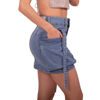 Foto 2 | Mini Falda De Mezclilla Para Mujer Con Bolsas Tipo Cargo Cintura Alta Pineda Jeans Azul Bleanch