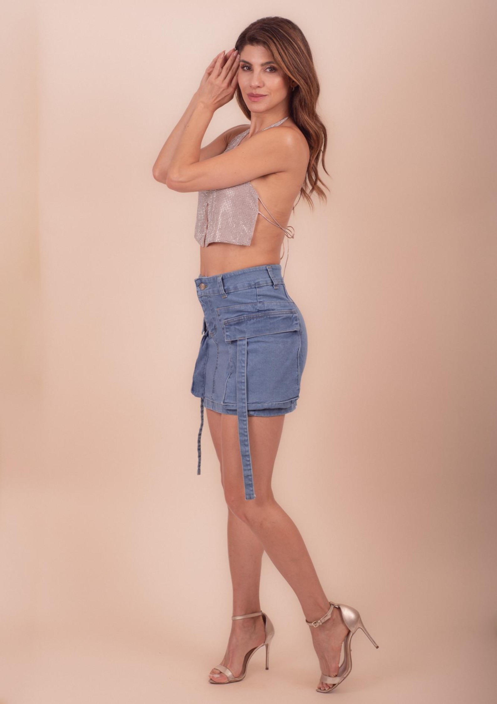 Foto 8 pulgar | Mini Falda De Mezclilla Para Mujer Con Bolsas Tipo Cargo Cintura Alta Pineda Jeans Azul Bleanch