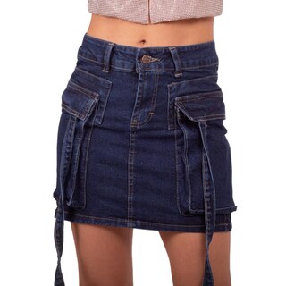 Foto 1 | Mini Falda De Mezclilla Para Mujer Con Bolsas Tipo Cargo Cintura Alta Pineda Jeans Azul Stone