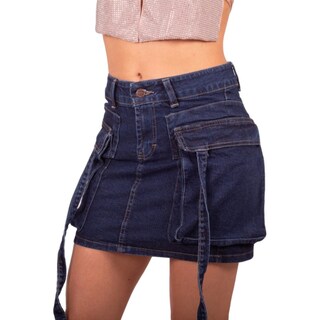 Foto 2 | Mini Falda De Mezclilla Para Mujer Con Bolsas Tipo Cargo Cintura Alta Pineda Jeans Azul Stone