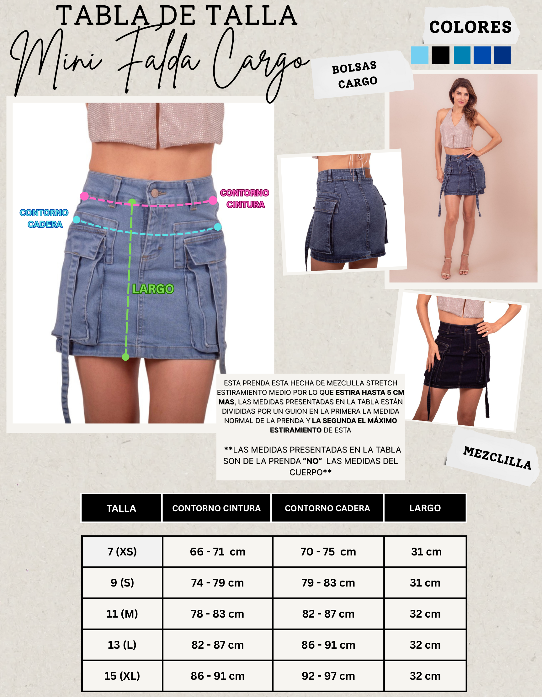 Foto 4 pulgar | Mini Falda De Mezclilla Para Mujer Con Bolsas Tipo Cargo Cintura Alta  Pineda Jeans Azul Stone