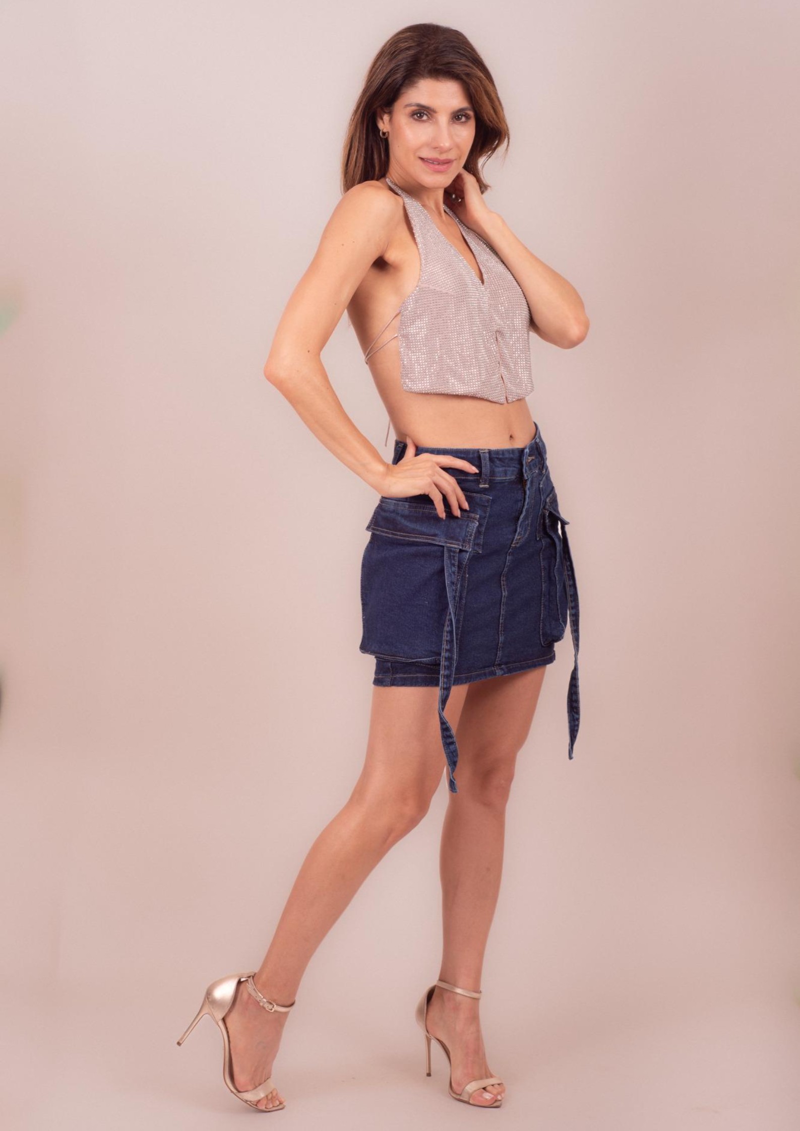 Foto 7 pulgar | Mini Falda De Mezclilla Para Mujer Con Bolsas Tipo Cargo Cintura Alta  Pineda Jeans Azul Stone