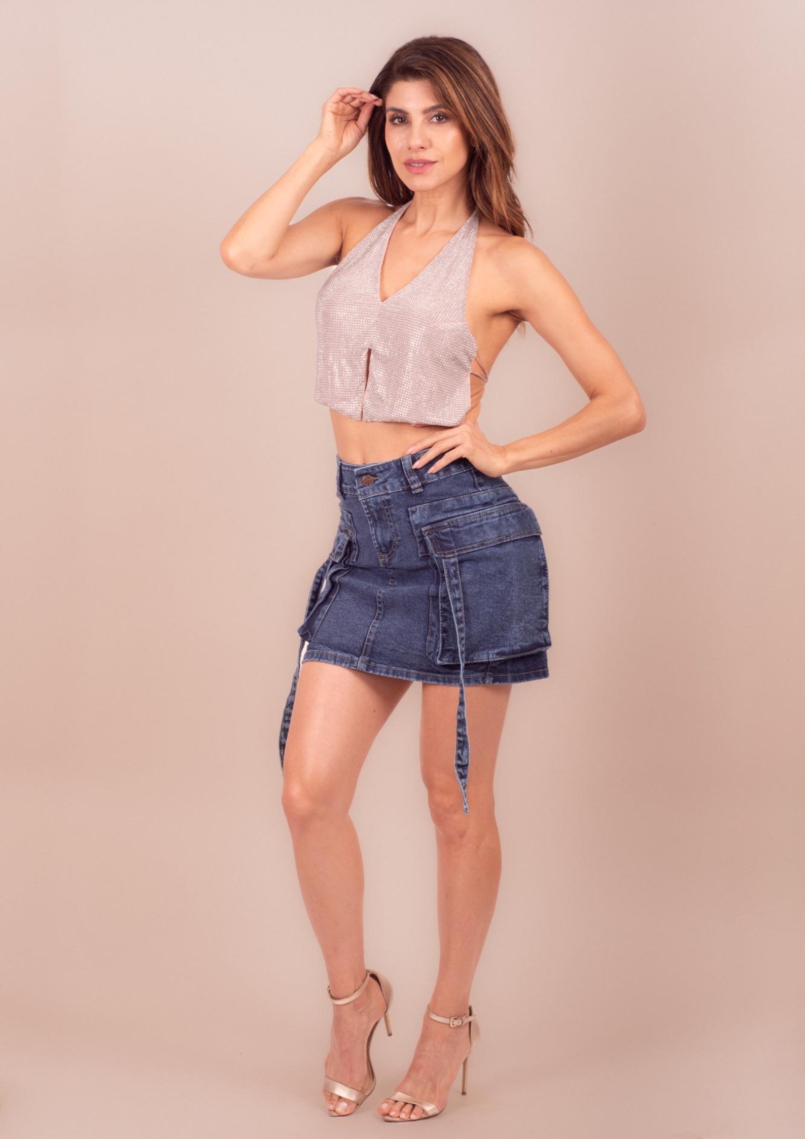 Foto 7 pulgar | Mini Falda De Mezclilla Para Mujer Con Bolsas Tipo Cargo Cintura Alta Pineda Jeans Azul Deslavado