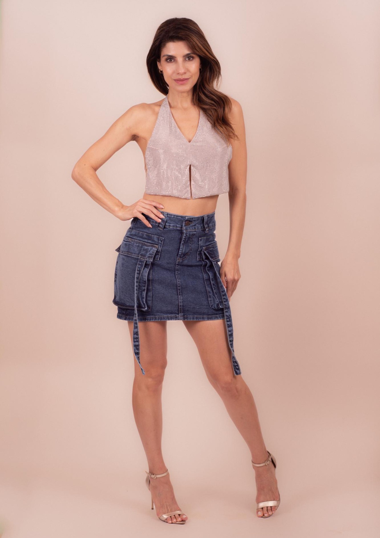 Foto 9 pulgar | Mini Falda De Mezclilla Para Mujer Con Bolsas Tipo Cargo Cintura Alta Pineda Jeans Azul Deslavado