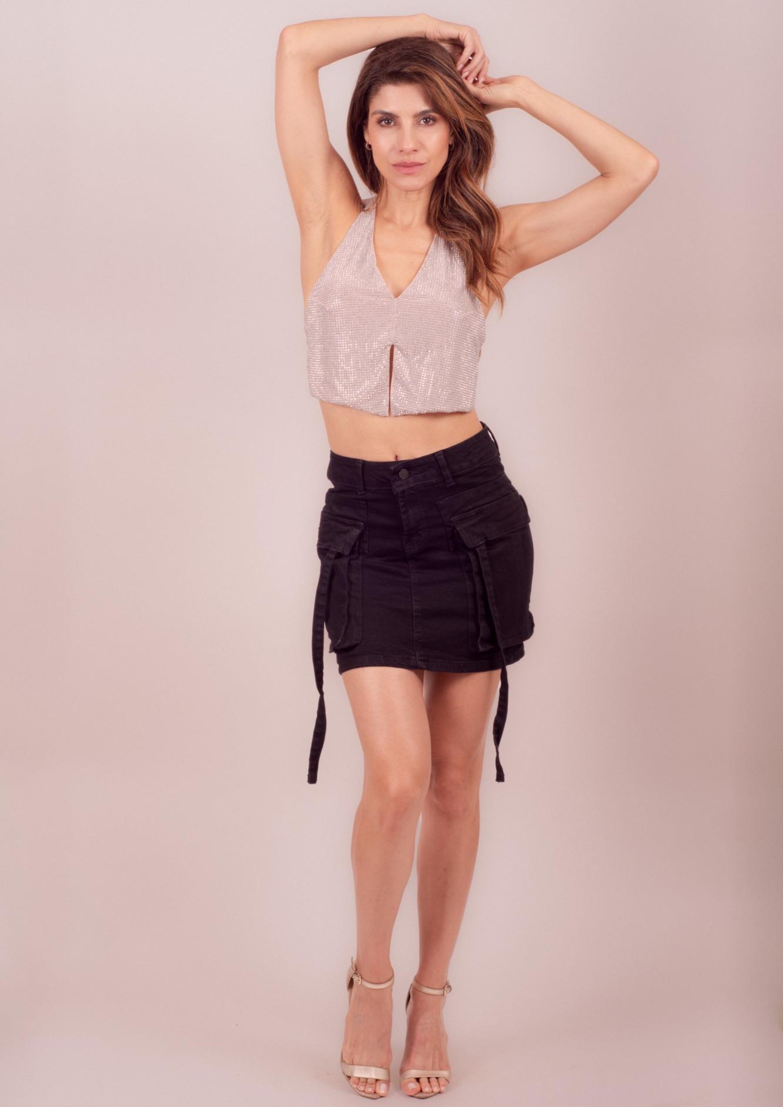 Foto 6 pulgar | Mini Falda De Mezclilla Para Mujer Con Bolsas Tipo Cargo Cintura Alta Pineda Jeans Negro