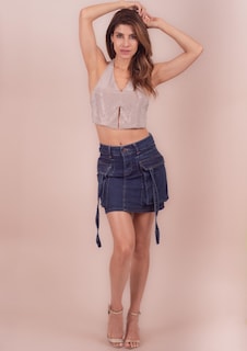 Foto 8 | Mini Falda De Mezclilla Para Mujer Con Bolsas Tipo Cargo Cintura Alta Pineda Jeans Azul Stone