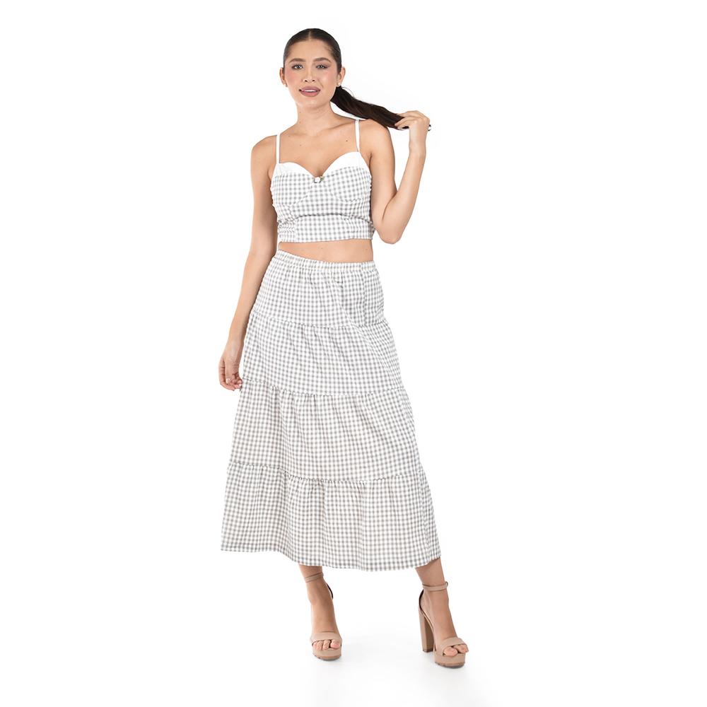Foto 1 | Set De Top Y Falda Larga A Cuadros Roman Fashion /juvenil  3447 (beige /cuadros) Beige