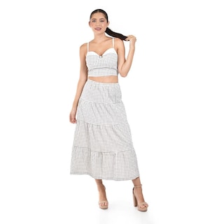 Foto 1 | Set De Top Y Falda Larga A Cuadros Roman Fashion /juvenil 3447 (beige /cuadros) Beige