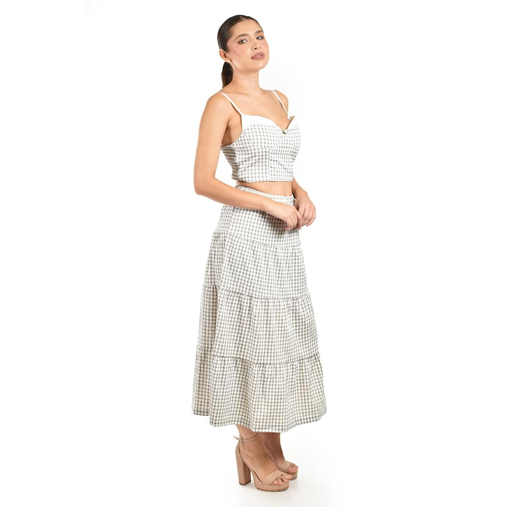 Foto 2 | Set De Top Y Falda Larga A Cuadros Roman Fashion /juvenil  3447 (beige /cuadros) Beige