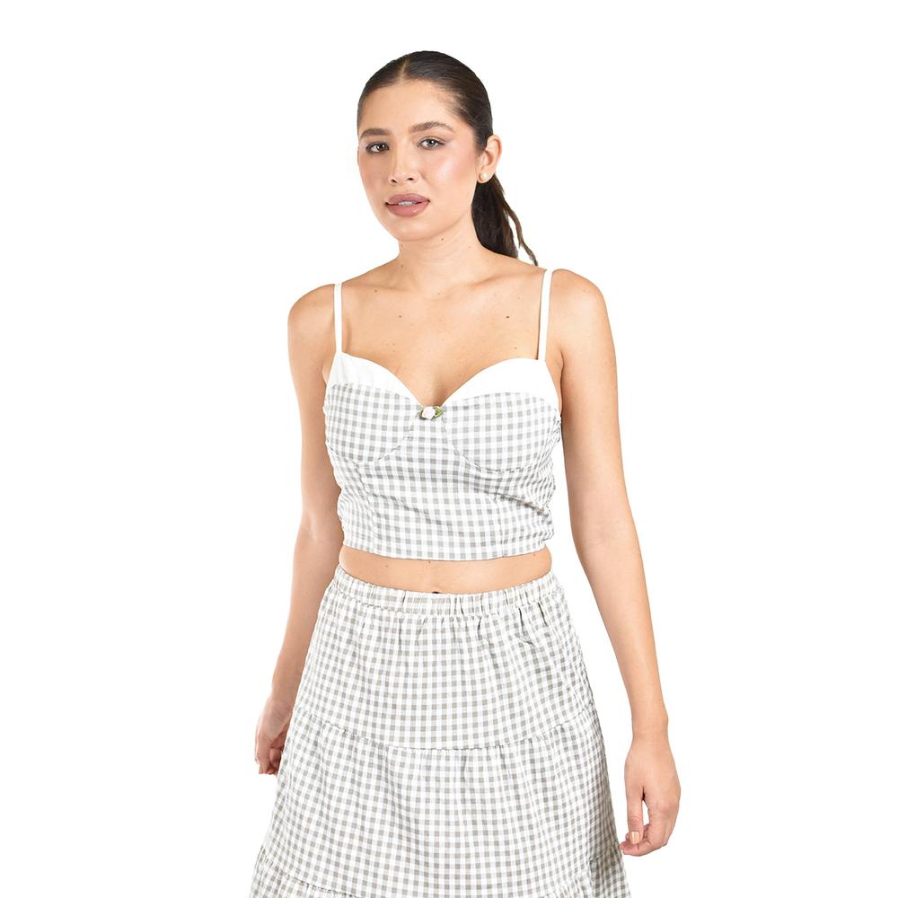Foto 4 | Set De Top Y Falda Larga A Cuadros Roman Fashion /juvenil  3447 (beige /cuadros) Beige