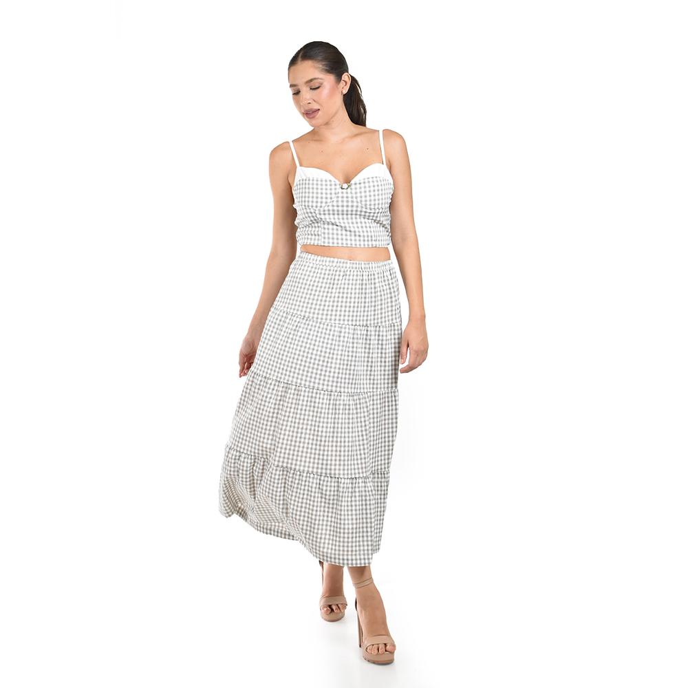 Foto 5 | Set De Top Y Falda Larga A Cuadros Roman Fashion /juvenil  3447 (beige /cuadros) Beige