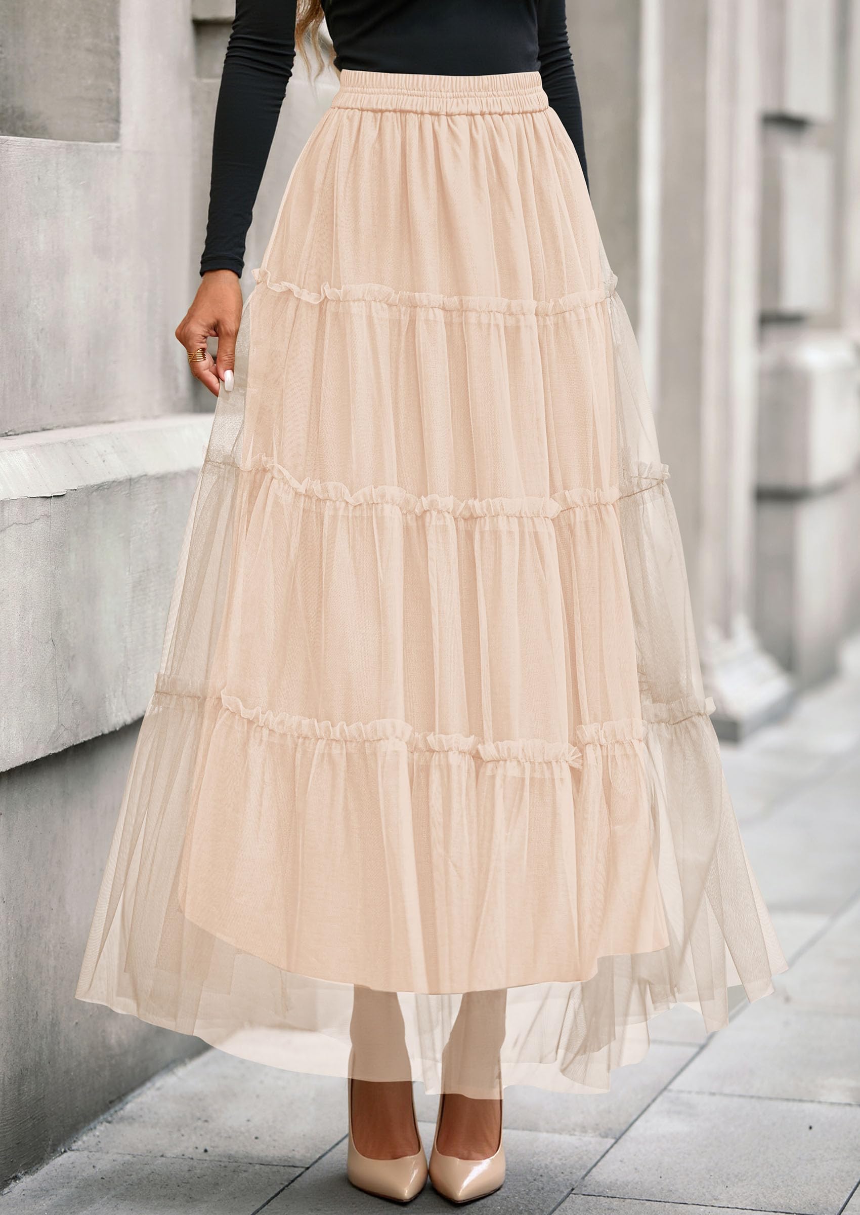 Foto 3 pulgar | Falda Prettygarden De Tul Para Mujer  Moda Otoñal  Maxi En Forma De A - Venta Internacional.