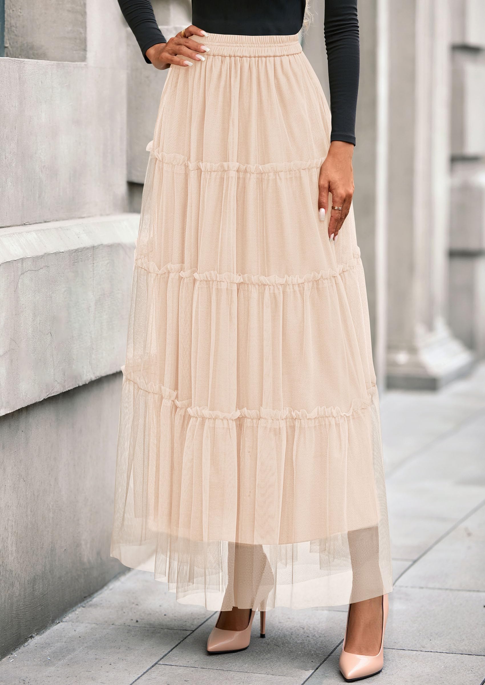 Foto 3 | Falda Prettygarden De Tul Para Mujer  Moda Otoñal  Maxi En Forma De A - Venta Internacional.